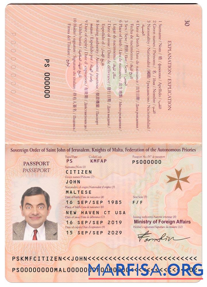 Realistic Malta passport (2019 present) example